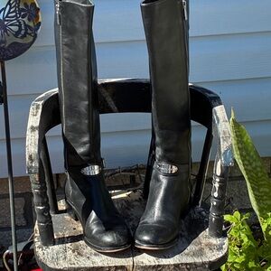 Michael Kors Black Leather Boots with Silver Details Equestrian New Without Box